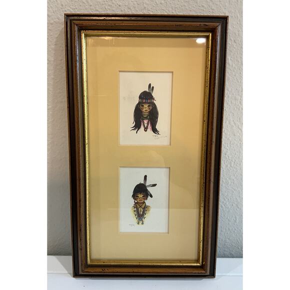 Vintage Christoffersens By SAGA Native American Girl And Boy Signed Art - Picture 1 of 11